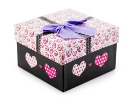 Prezentowe pudełko na zegarek - serduszka różowo-czarne