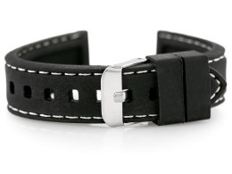 Pasek gumowy do zegarka - przeszywany czarny/białe 18mm