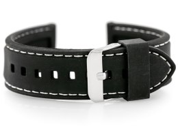 Pasek gumowy do zegarka - przeszywany czarny/białe 28mm