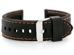 Pasek gumowy do zegarka - przeszywany czarny/pomarańczowe 28mm