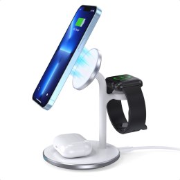 Ładowarka bezprzewodowa indukcyjna ze stojakiem do iPhone Apple Watch AirPods biały